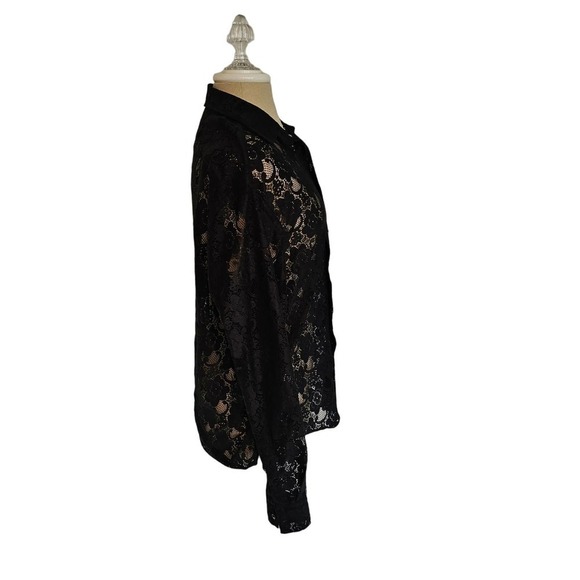 Zara lace long sleeve Floral black Button Down Sz m - Picture 3 of 5